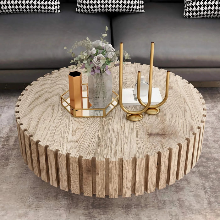 Modern minimalist circular coffee table 31.4'' with natural wood texture, stable and durable, enhancing spatial aesthetics suitable for living rooms, study rooms and offices. Default -DTYStore