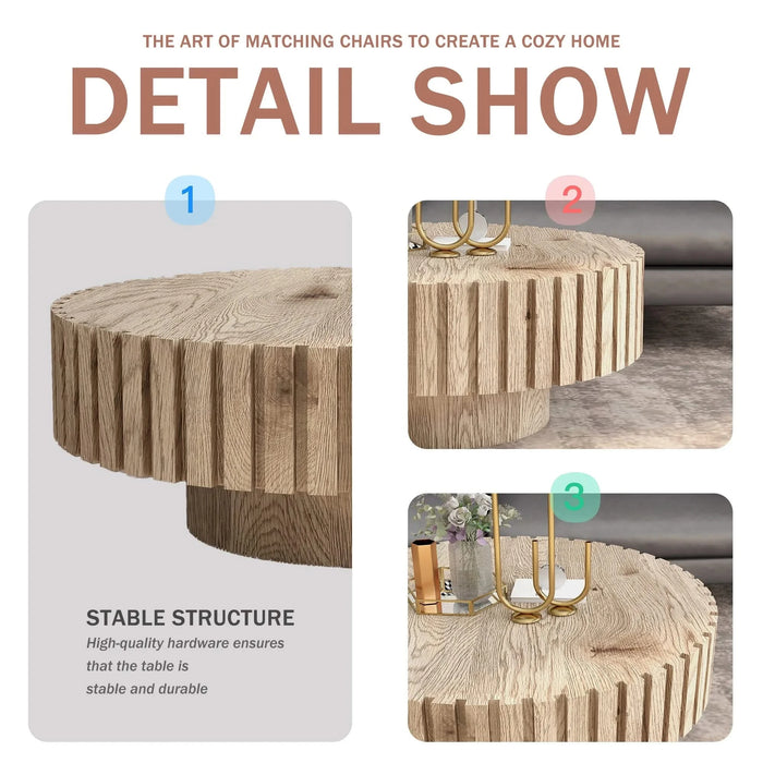 Modern minimalist circular coffee table 31.4'' with natural wood texture, stable and durable, enhancing spatial aesthetics suitable for living rooms, study rooms and offices. Default -DTYStore