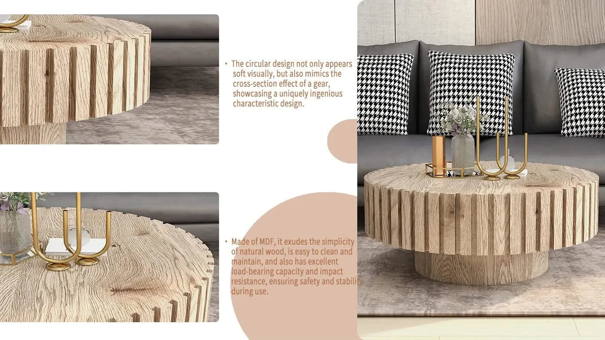Modern minimalist circular coffee table 31.4'' with natural wood texture, stable and durable, enhancing spatial aesthetics suitable for living rooms, study rooms and offices. Default -DTYStore