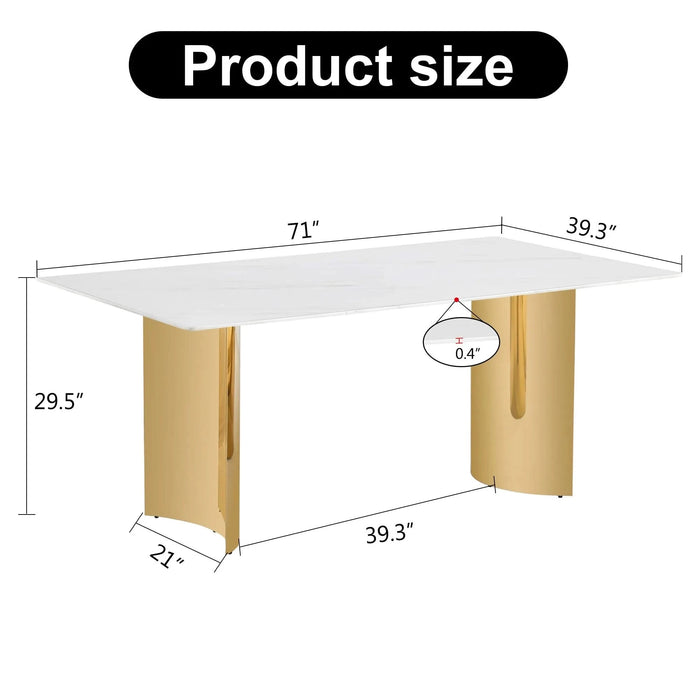 Modern minimalist dining table. The white imitation marble glass desktop is equipped with golden metal legs. Suitable for restaurants and living rooms 71 '* 39.3' * 29.5 'DT-69 Default -DTYStore