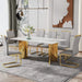 Modern minimalist dining table. The white imitation marble glass desktop is equipped with golden metal legs. Suitable for restaurants and living rooms 71 '* 39.3' * 29.5 'DT-69 Default -DTYStore