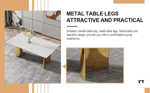 Modern minimalist dining table. The white imitation marble glass desktop is equipped with golden metal legs. Suitable for restaurants and living rooms 71 '* 39.3' * 29.5 'DT-69 Default -DTYStore