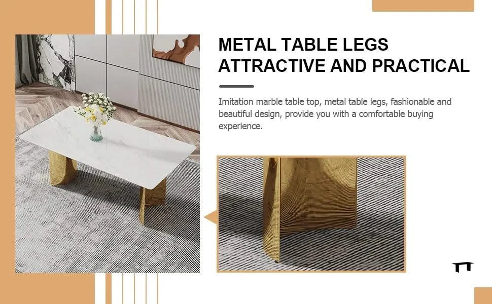 Modern minimalist dining table. The white imitation marble glass desktop is equipped with golden metal legs. Suitable for restaurants and living rooms 71 '* 39.3' * 29.5 'DT-69 Default -DTYStore