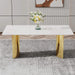 Modern minimalist dining table. The white imitation marble glass desktop is equipped with golden metal legs. Suitable for restaurants and living rooms 71 '* 39.3' * 29.5 'DT-69 Default -DTYStore