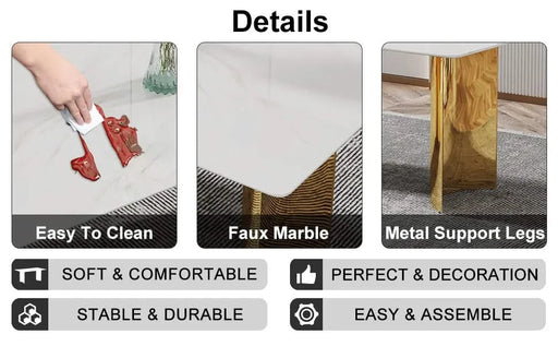Modern minimalist dining table. The white imitation marble glass desktop is equipped with golden metal legs. Suitable for restaurants and living rooms 71 '* 39.3' * 29.5 'DT-69 Default -DTYStore