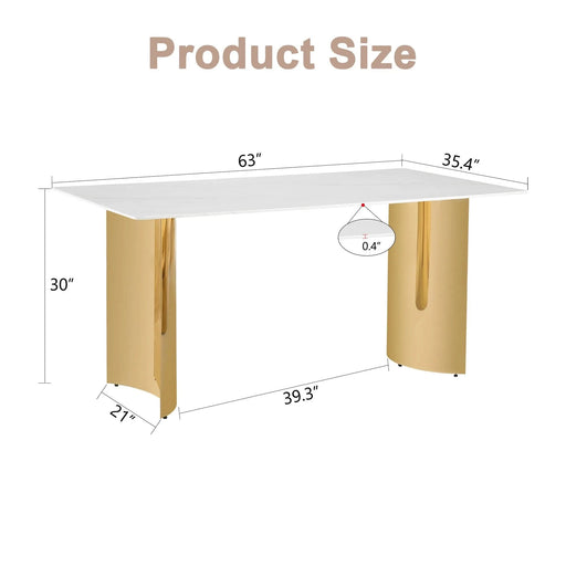 Modern minimalist dining table. White imitation marble glass sticker tabletop, golden table legs, stable and beautiful. Suitable for living room and dining room 63' *35.4' *30 DT-69 Default -DTYStore