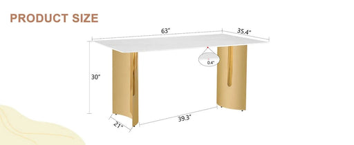 Modern minimalist dining table. White imitation marble glass sticker tabletop, golden table legs, stable and beautiful. Suitable for living room and dining room 63' *35.4' *30 DT-69 Default -DTYStore