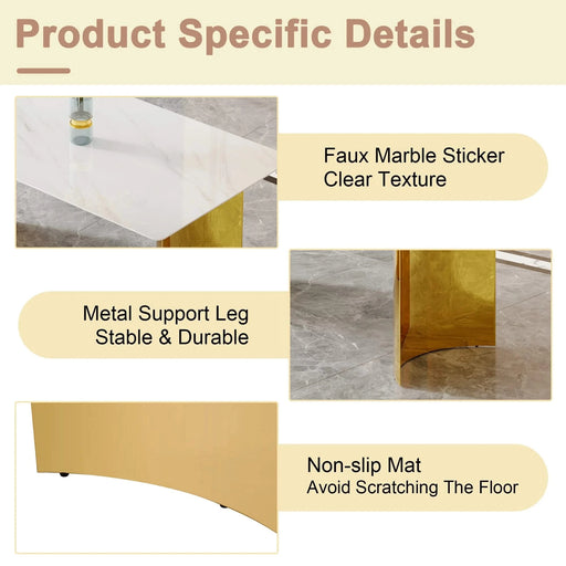 Modern minimalist dining table. White imitation marble glass sticker tabletop, golden table legs, stable and beautiful. Suitable for living room and dining room 63' *35.4' *30 DT-69 Default -DTYStore