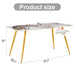 Modern minimalist dining table. White imitation marble pattern SINTERED STONE desktop with golden metal legs.62.2'*34.6'*30' F-001 Default -DTYStore