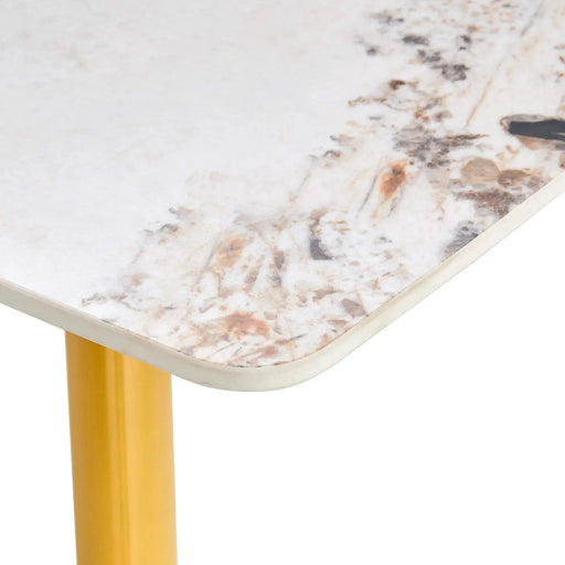Modern minimalist dining table. White imitation marble pattern SINTERED STONE desktop with golden metal legs.62.2'*34.6'*30' F-001 Default -DTYStore