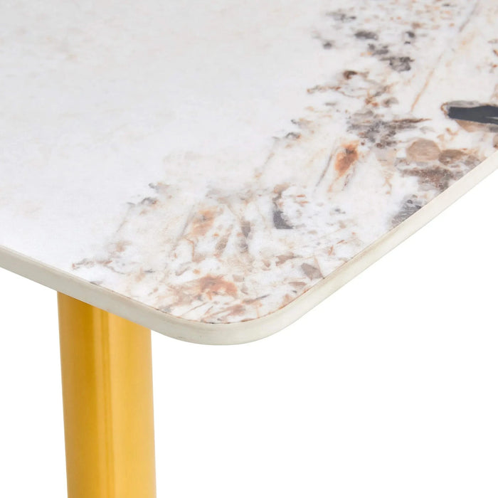 Modern minimalist dining table. White imitation marble pattern SINTERED STONE desktop with golden metal legs.62.2'*34.6'*30' F-001 Default -DTYStore