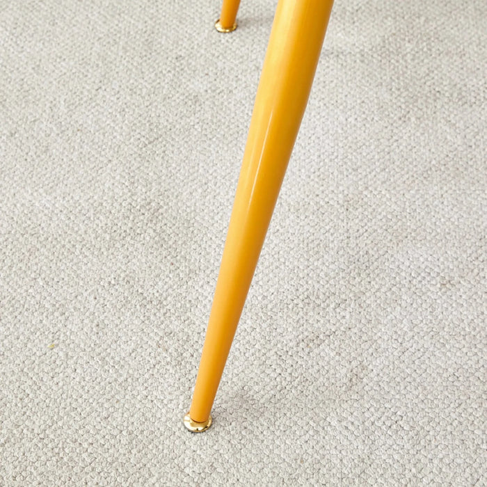 Modern minimalist dining table. White imitation marble pattern SINTERED STONE desktop with golden metal legs.62.2'*34.6'*30' F-001 Default -DTYStore