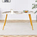 Modern minimalist dining table. White imitation marble pattern SINTERED STONE desktop with golden metal legs.62.2'*34.6'*30' F-001 Default -DTYStore