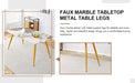 Modern minimalist dining table. White imitation marble pattern SINTERED STONE desktop with golden metal legs.62.2'*34.6'*30' F-001 Default -DTYStore