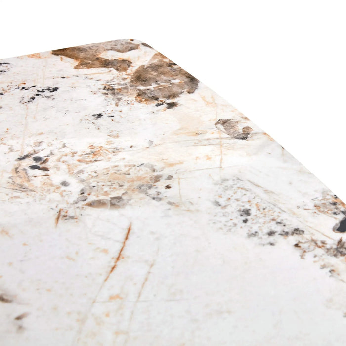 Modern minimalist dining table. White imitation marble pattern SINTERED STONE desktop with golden metal legs.62.2'*34.6'*30' F-001 Default -DTYStore