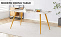 Modern minimalist dining table. White imitation marble pattern SINTERED STONE desktop with golden metal legs.62.2'*34.6'*30' F-001 Default -DTYStore