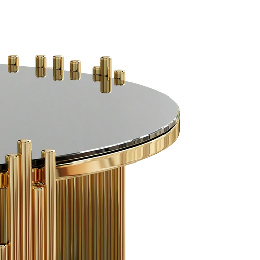 Modern minimalist light luxury style stainless steel circular coffee table, black tempered glass countertop, living room coffee table Default -DTYStore