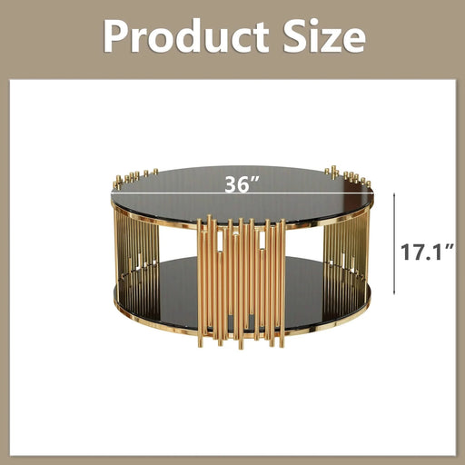 Modern minimalist light luxury style stainless steel circular coffee table, black tempered glass countertop, living room coffee table Default -DTYStore