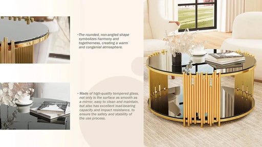 Modern minimalist light luxury style stainless steel circular coffee table, black tempered glass countertop, living room coffee table Default -DTYStore