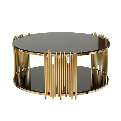 Modern minimalist light luxury style stainless steel circular coffee table, black tempered glass countertop, living room coffee table Default -DTYStore