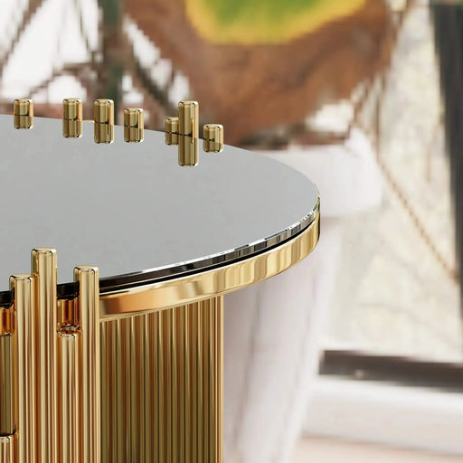 Modern minimalist light luxury style stainless steel circular coffee table, black tempered glass countertop, living room coffee table Default -DTYStore