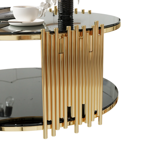 Modern minimalist light luxury style stainless steel circular coffee table, black tempered glass countertop, living room coffee table Default -DTYStore