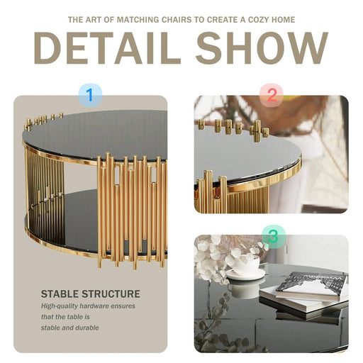 Modern minimalist light luxury style stainless steel circular coffee table, black tempered glass countertop, living room coffee table Default -DTYStore