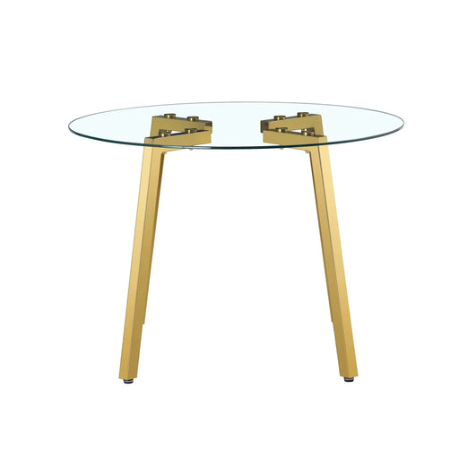 Modern minimalist style circular transparent tempered glass table, tempered glass tabletop, golden metal legs, suitable for kitchen, dining room, and living room, 42 '* 42' * 29.5 '1123r Default -DTYStore
