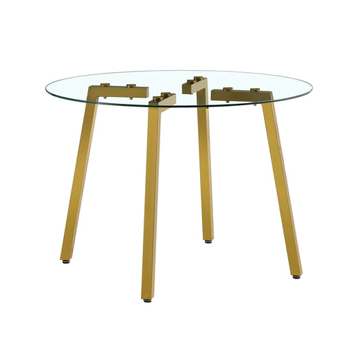 Modern minimalist style circular transparent tempered glass table, tempered glass tabletop, golden metal legs, suitable for kitchen, dining room, and living room, 42 '* 42' * 29.5 '1123r Default -DTYStore
