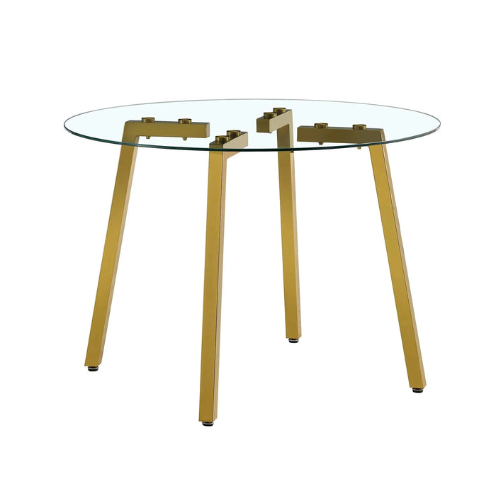 Modern minimalist style circular transparent tempered glass table, tempered glass tabletop, golden metal legs, suitable for kitchen, dining room, and living room, 42 '* 42' * 29.5 '1123r Default -DTYStore