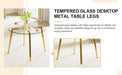 Modern minimalist style circular transparent tempered glass table, tempered glass tabletop, golden metal legs, suitable for kitchen, dining room, and living room, 42 '* 42' * 29.5 '1123r Default -DTYStore