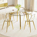 Modern minimalist style circular transparent tempered glass table, tempered glass tabletop, golden metal legs, suitable for kitchen, dining room, and living room, 42 '* 42' * 29.5 '1123r Default -DTYStore