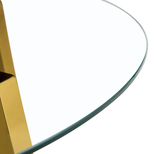 Modern minimalist style circular transparent tempered glass table, tempered glass tabletop, golden metal legs, suitable for kitchen, dining room, and living room, 42 '* 42' * 29.5 '1123r Default -DTYStore