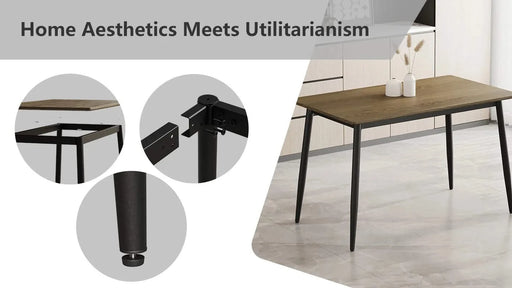 Modern minimalist wood grain tabletop dining table, stylish dining table, kitchen dining table, sturdy and durable, easy to assemble, black metal leg design, suitable for 4-6 people, suitable for home Default -DTYStore