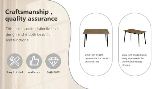 Modern minimalist wood grain tabletop dining table, stylish dining table, kitchen dining table, sturdy and durable, easy to assemble, black metal leg design, suitable for 4-6 people, suitable for home Default -DTYStore