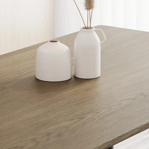 Modern minimalist wood grain tabletop dining table, stylish dining table, kitchen dining table, sturdy and durable, easy to assemble, black metal leg design, suitable for 4-6 people, suitable for home Default -DTYStore