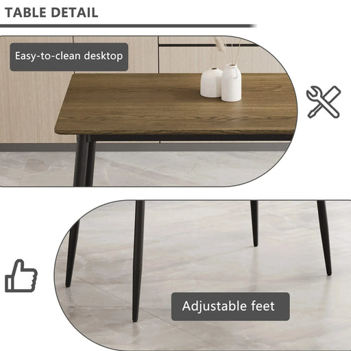 Modern minimalist wood grain tabletop dining table, stylish dining table, kitchen dining table, sturdy and durable, easy to assemble, black metal leg design, suitable for 4-6 people, suitable for home Default -DTYStore