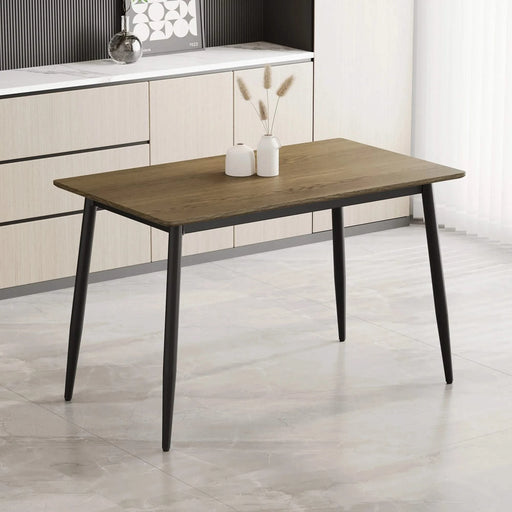 Modern minimalist wood grain tabletop dining table, stylish dining table, kitchen dining table, sturdy and durable, easy to assemble, black metal leg design, suitable for 4-6 people, suitable for home Default -DTYStore