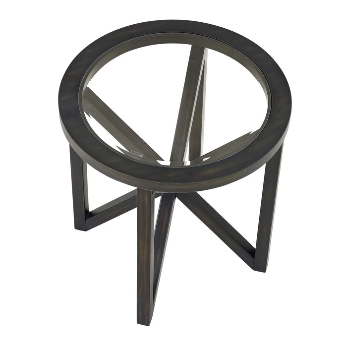 Modern simple glass coffee table, tempered glass coffee table solid wood base round transparent glass top modern living room terrace study coffee table Default -DTYStore