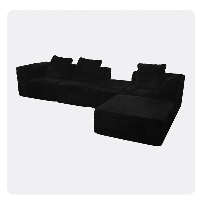 Modular Sectional Sofa Black Couches 4 Seat Modular Foam Sectional Couches for Living Room with 2 Ottoman, Cloud Couch with Oversized Chaise Default -DTYStore