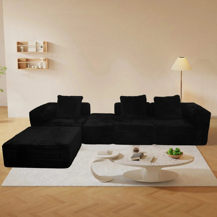 Modular Sectional Sofa Black Couches 4 Seat Modular Foam Sectional Couches for Living Room with 2 Ottoman, Cloud Couch with Oversized Chaise Default -DTYStore