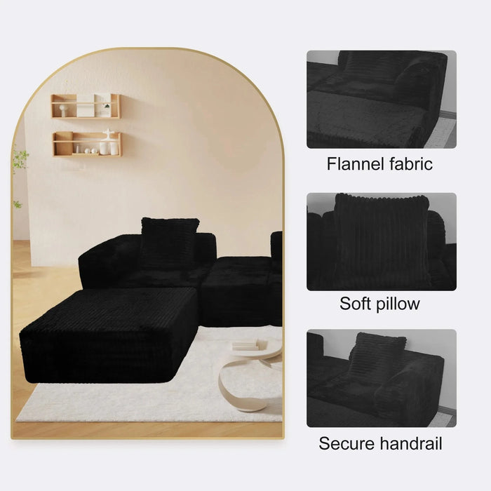 Modular Sectional Sofa Black Couches 4 Seat Modular Foam Sectional Couches for Living Room with 2 Ottoman, Cloud Couch with Oversized Chaise Default -DTYStore