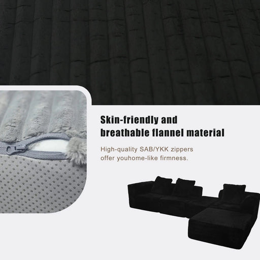 Modular Sectional Sofa Black Couches 4 Seat Modular Foam Sectional Couches for Living Room with 2 Ottoman, Cloud Couch with Oversized Chaise Default -DTYStore