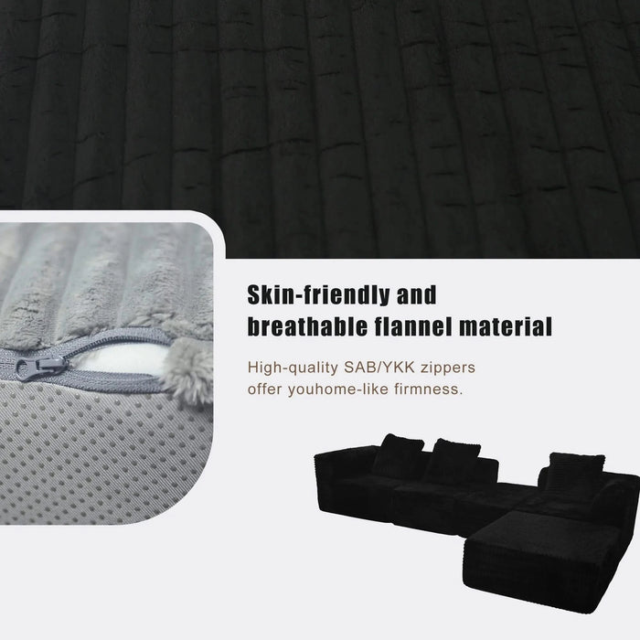 Modular Sectional Sofa Black Couches 4 Seat Modular Foam Sectional Couches for Living Room with 2 Ottoman, Cloud Couch with Oversized Chaise Default -DTYStore