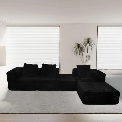 Modular Sectional Sofa Black Couches 4 Seat Modular Foam Sectional Couches for Living Room with 2 Ottoman, Cloud Couch with Oversized Chaise Default -DTYStore