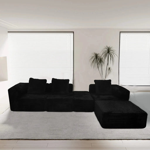 Modular Sectional Sofa Black Couches 4 Seat Modular Foam Sectional Couches for Living Room with 2 Ottoman, Cloud Couch with Oversized Chaise Default -DTYStore