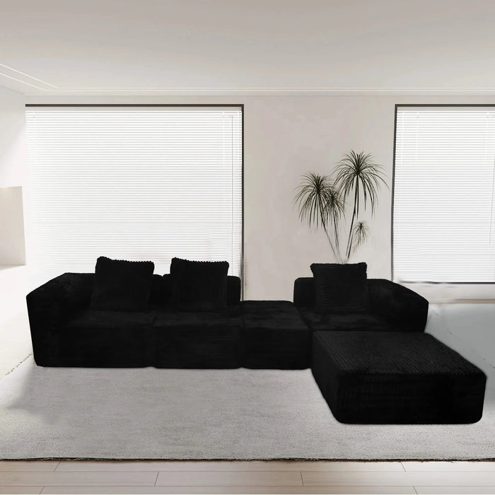 Modular Sectional Sofa Black Couches 4 Seat Modular Foam Sectional Couches for Living Room with 2 Ottoman, Cloud Couch with Oversized Chaise Default -DTYStore