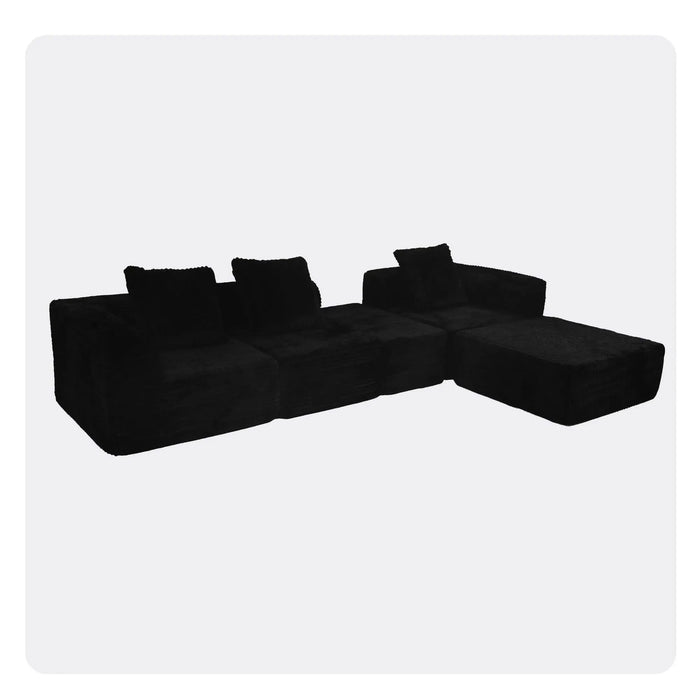 Modular Sectional Sofa Black Couches 4 Seat Modular Foam Sectional Couches for Living Room with 2 Ottoman, Cloud Couch with Oversized Chaise Default -DTYStore