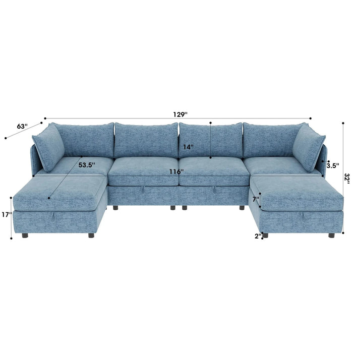Modular Sectional Sofa, Convertible Sofa Seat With Storage, Sleeper Sectional Sofa Set, Fabric Flexible Modular Combinations for Living Room Default -DTYStore