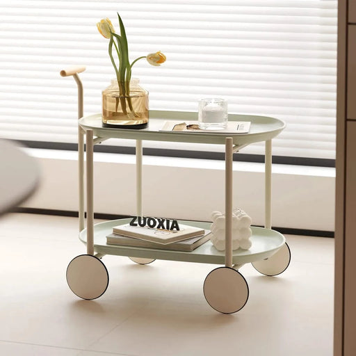 Moon storage cart (green) Nordic Internet celebrity mobile trolley kitchen simple double storage shelf living room sofa storage shelf Default -DTYStore